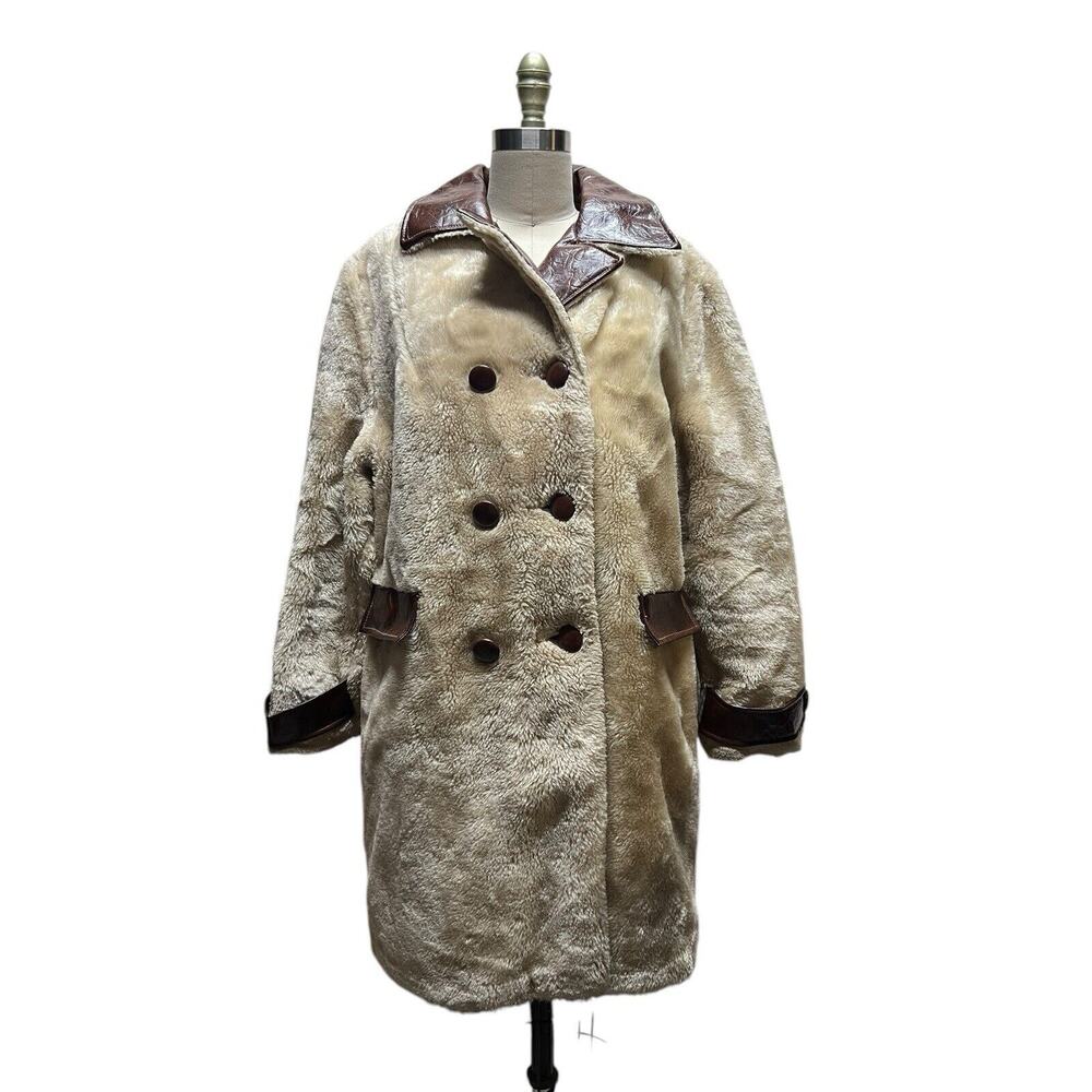 Vintage 70’s VTG Fingerhut Fashion Winter Faux Fur & Pleather Coat Jacket SZ 20